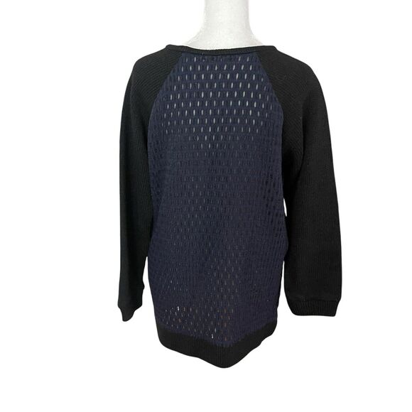 Tibi Medium Tunic Sweater Black Black Perforated Popover Wool Blend - Picture 8 of 8